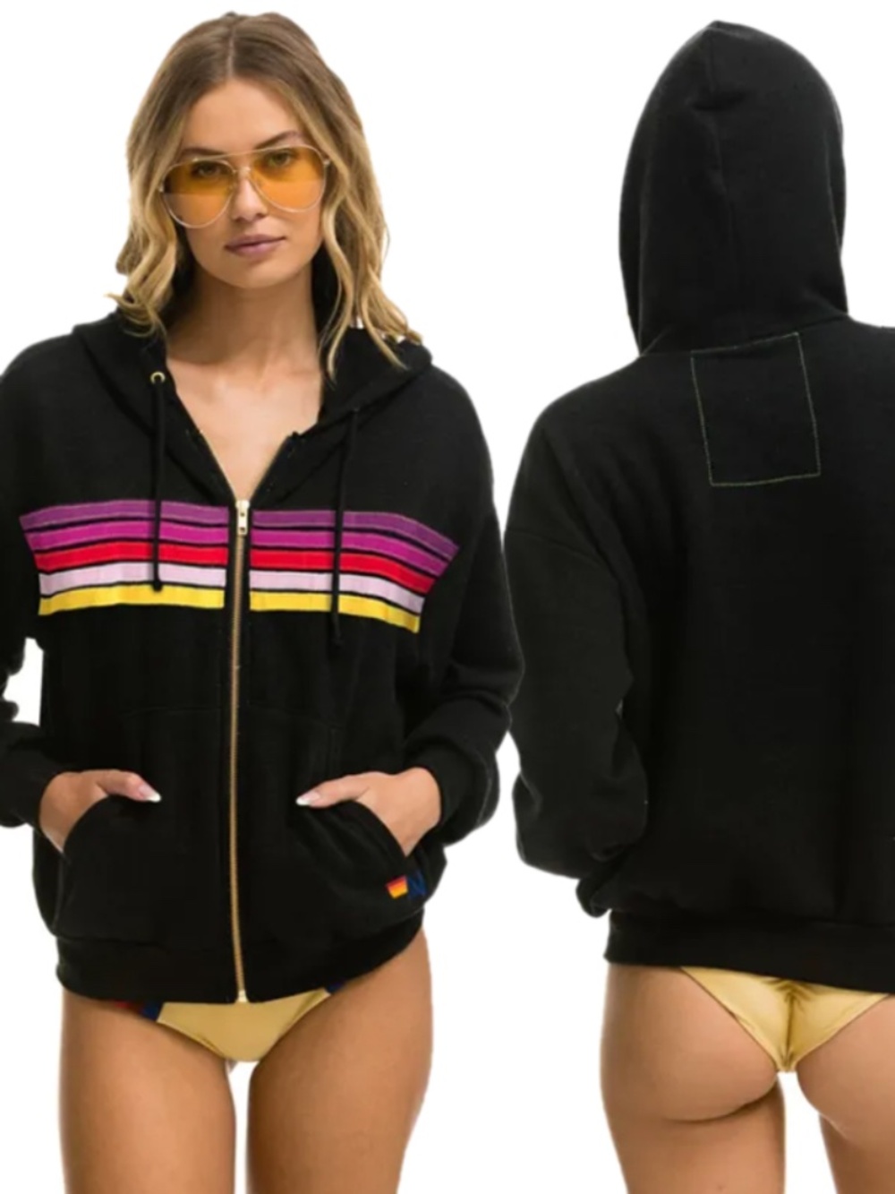 Aviator Nation 5 Stripe Zip Up Hoodie Wonka